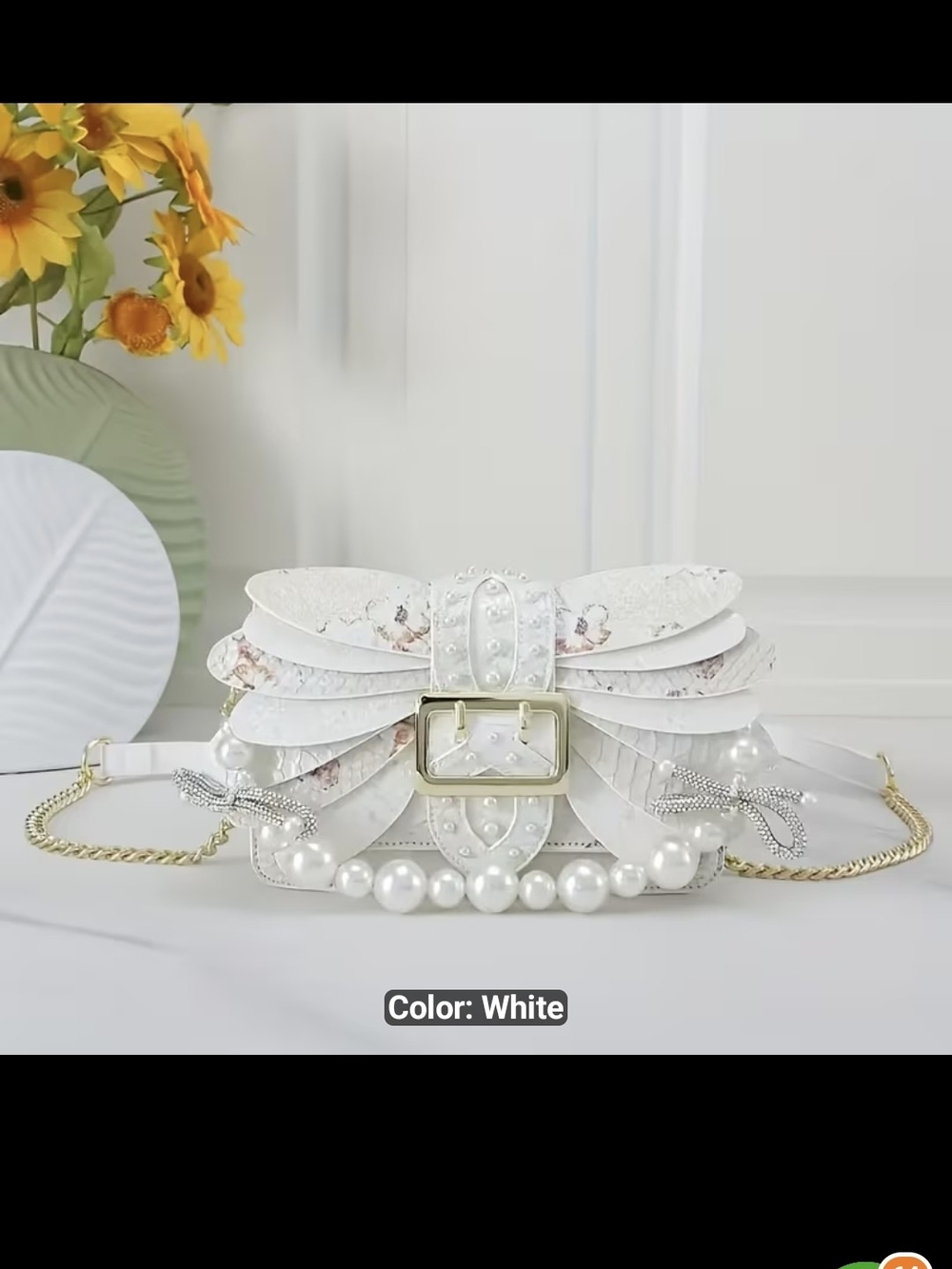 White Pearl-Accent Women’s Shoulder Bag